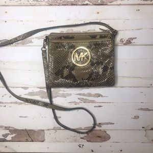 MICHAEL KORS TAUPE SNAKE PRINT CROSSBODY